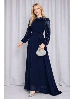 Hiramir Kadın Kolları Işlemeli Astarlı Abiye Elbise YZ2501