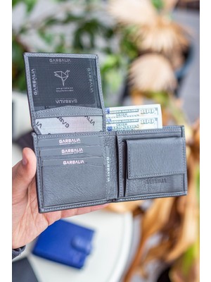 Garbalia Dikey Cüzdan Hakiki Deri Antrasit Renkli Desenli Günlük Kullanım İçin Minimalist