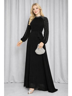 Hiramir Kadın Kolları Işlemeli Astarlı Abiye Elbise YZ2501