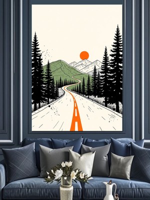 Tablomega Karlı Dağlar Arasında Boş Yol Dekoratif Kanvas - Mdf Ahşap Tablo