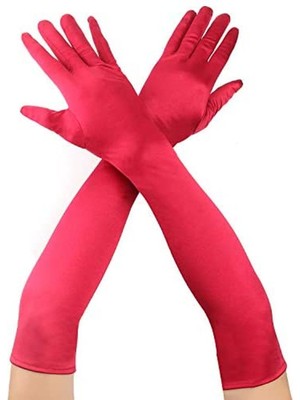 Marsilyan Kırmızı Renk Dirseğe Kadar Uzun Kumaş Eldiven 40 cm