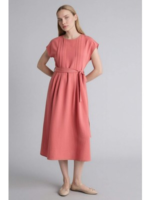 DeFacto Yuvarlak Yaka Keten Karışımlı Kısa Kollu Elbise H0073AX26SP