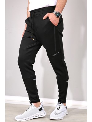 Erkekler İçin Delpino Dar Kesim Eşofman Siyah Renkli Likralı Scuba Kumaş ile Şık Tasarım