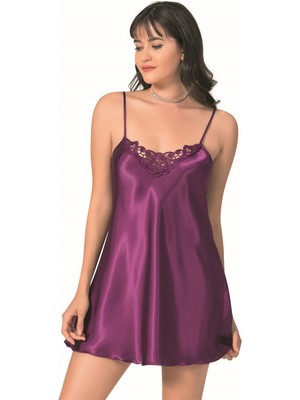 Esranın Dünyası Mor Kısa Saten Gecelik RSPER34-ESRDNS