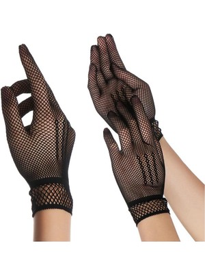 Marsilyan Siyah Renk Likralı File Eldiven Parmaklı Örgü Eldiven Yetişkin Boy