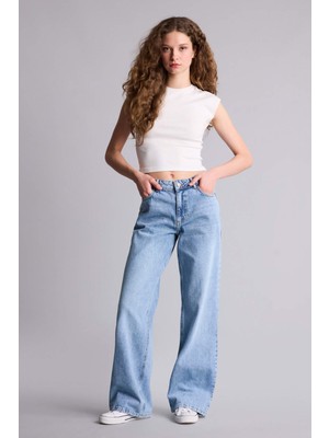DeFacto %100 Pamuk Low Rise Wide Leg Düşük Bel Uzun Jean Yıkamalı Pantolon G2208AX26SP