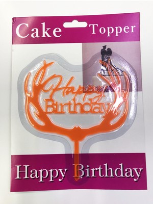 Marsilyan Happy Birthday Yazılı Turuncu Dallı Pasta Kek Çubuğu
