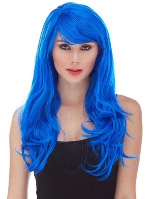 Marsilyan Mavi Renk Uzun Dalgalı Parti Peruğu