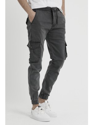 Dawrazz Erkek Kargo Pantolon Lastikli Gri Kot Paçası Günlük Stil Konforlu Model