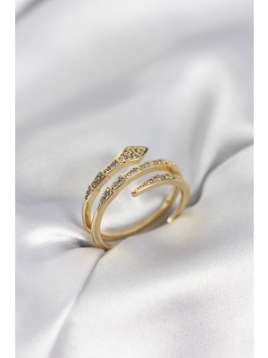 Marsilyan Yılan Model Gold Renk Zirkon Taşlı Kadın Yüzük - TJ-BYK3979