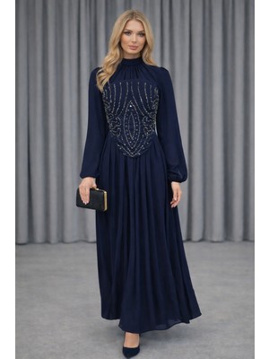 Hiramir Kadın Taş Işlemeli Çıkarılabilir Yelekli Şifon Abiye Elbise YZ2509