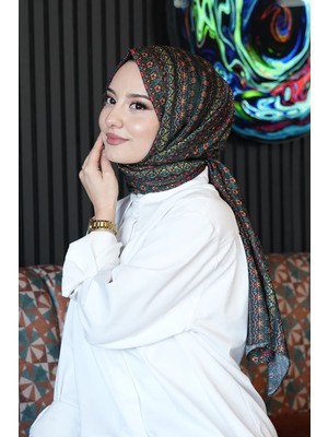 Afvente Etnik Desen Koyu Yeşil Soft Pamuk Şal