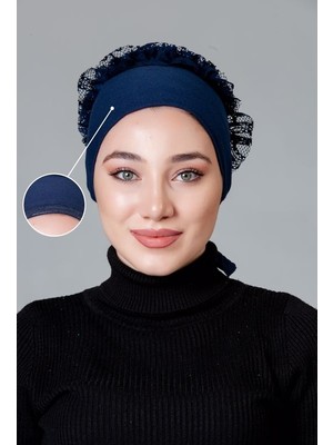 Nanak Lacivert Penye Fırfırlı Kaymayan Bone