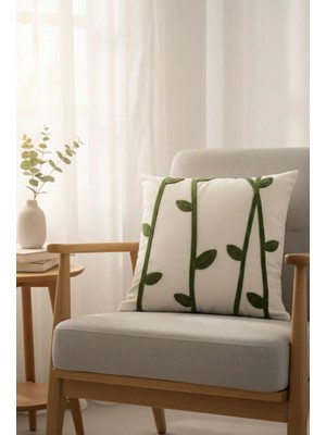 Rolivs Botanical Punch Kırlent – El İşçiliği Yeşil Dal Desenli Dekoratif Yastık (NK 1102)