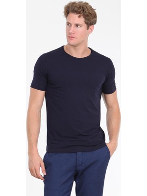 Kip Lacivert Pamuk Karışımlı T-Shirt
