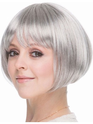Marsilyan Gri Gümüş Renk Düz Kesim Astarlı Küt Parti Peruğu