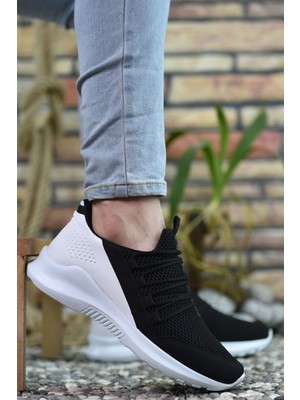 Riccon Erkek Sneaker Siyah Beyaz Düz Tabanlı Kaymayan Taban ve Ortapedik İç Taban