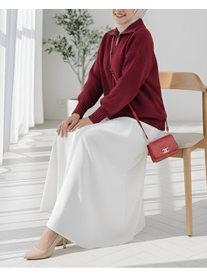 Modamorfo Yarım Boğazlı Fermuarlı Triko Hırka -Bordo