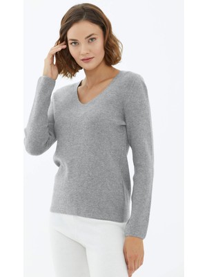 Sementa V Yaka Basic Triko Kazak - Gri