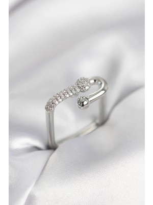 Erbilden Erb Gümüş Renk Zirkon Taşlı Tifani Model Kare Kadın Yüzük