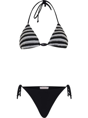 Aquella Boncuk Aksesuarlı Triko Üçgen Bikini Takım