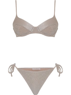 Aquella Lurex Gümüş Gri Balenli Bikini Takım