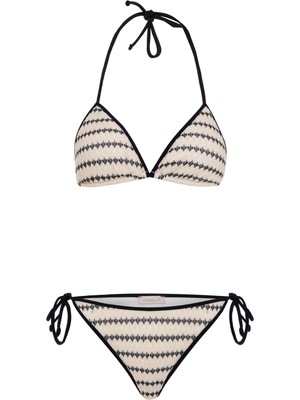 Aquella Triko Işlemeli Ekru Üçgen Bikini Takım