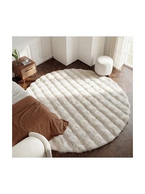 Cool Halı Sofia Yuvarlak Beyaz Yumuşak Kabartmalı Bublee Dot Kaymaz Taban Pofuduk Tavşan Tüylü Post Pelış Halı