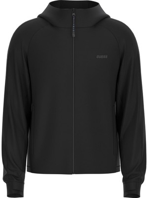 Guess Erkek Lapu Fermuarlı ve Kapüşonlu Aktif Sweatshirt - Siyah