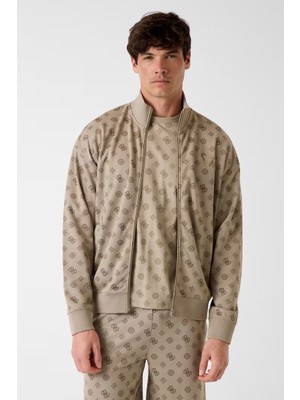 Guess Erkek Ovidio Aktif Fermuarlı Sweatshirt - Bej