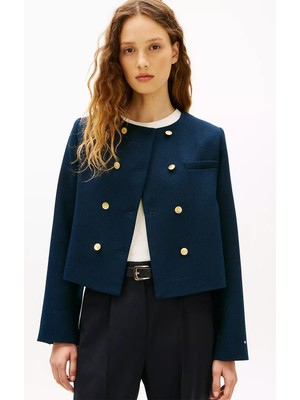 Tommy Hilfiger Kadın Lady Düğme Detaylı Dokulu Yün Ceket - Lacivert