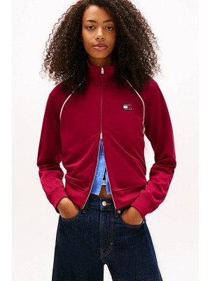 Tommy Hilfiger Kadın Şerit Detaylı Fermuarlı Ceket - Bordo