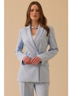 Seçil Kadın Düğmeli Kruvaze Klasik Ceket - Mavi