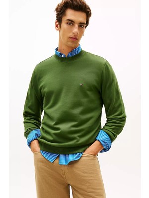 Tommy Hilfiger Erkek Essential Terry Crewneck Sweatshirt - Yeşil
