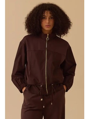 Seçil Kadın Fermuarlı Bel Ayarlamalı Ceket - Kahverengi