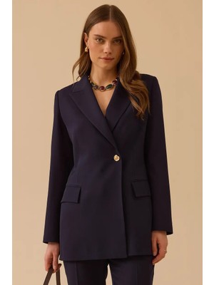 Seçil Kadın Tek Düğmeli Kruvaze Klasik Ceket - Lacivert
