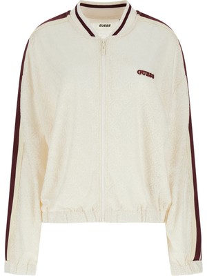 Guess Kadın Jacquard Aktif Bomber Ceket - Krem