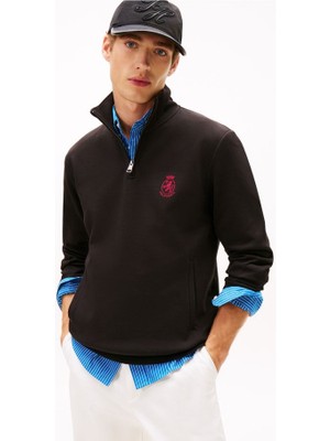 Tommy Hilfiger Erkek Crest Gifting Intechno Yarım Fermuarlı Sweatshirt - Siyah