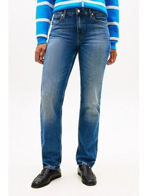 Tommy Hilfiger Kadın Mid Rise Straight Leg Jean Pantolon - Mavi