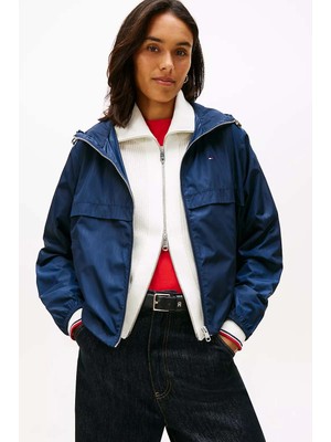 Tommy Hilfiger Kadın Kapüşonlu Rüzgarlık Ceket - Lacivert