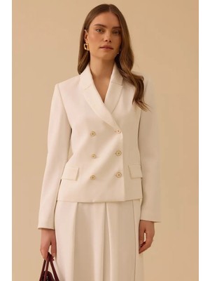 Seçil Kadın Düğmeli Kruvaze Ceket - Ekru