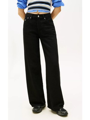 Tommy Hilfiger Kadın Orta Bel Loose Straight Jean Pantolon - Siyah