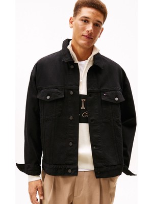 Tommy Hilfiger Erkek Rahat Kesim Yıkanmış Denim Ceket - Siyah