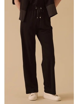 Seçil Kadın Bağcıklı Düz Kesim Eşofman Altı - Siyah