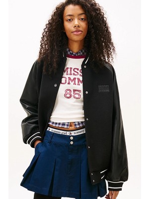 Tommy Hilfiger Kadın Yün Karışımlı Varsity Ceket - Siyah