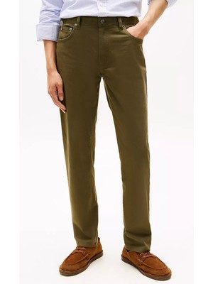 Tommy Hilfiger Erkek Beş Cepli Saten Pantolon - Haki Yeşili