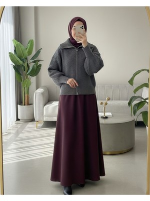 Moda Morfo Yarım Boğazlı Fermuarlı Triko Hırka -Füme