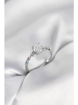 Erbilden Erb Tek Taş Model Zirkon Taşlı Gümüş Renk Kadın Yüzük