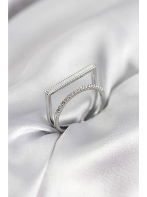 Erbilden Erb Gümüş Renk Sedefli Zirkon Taşlı 2'li Kadın Yüzük