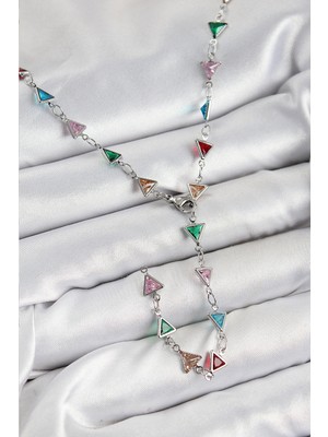 Marsilyan Pirinç Renkli Zirkon Taşlı Üçgen Model Gümüş Renk Kadın Y Kolye - TJ-BKO10383